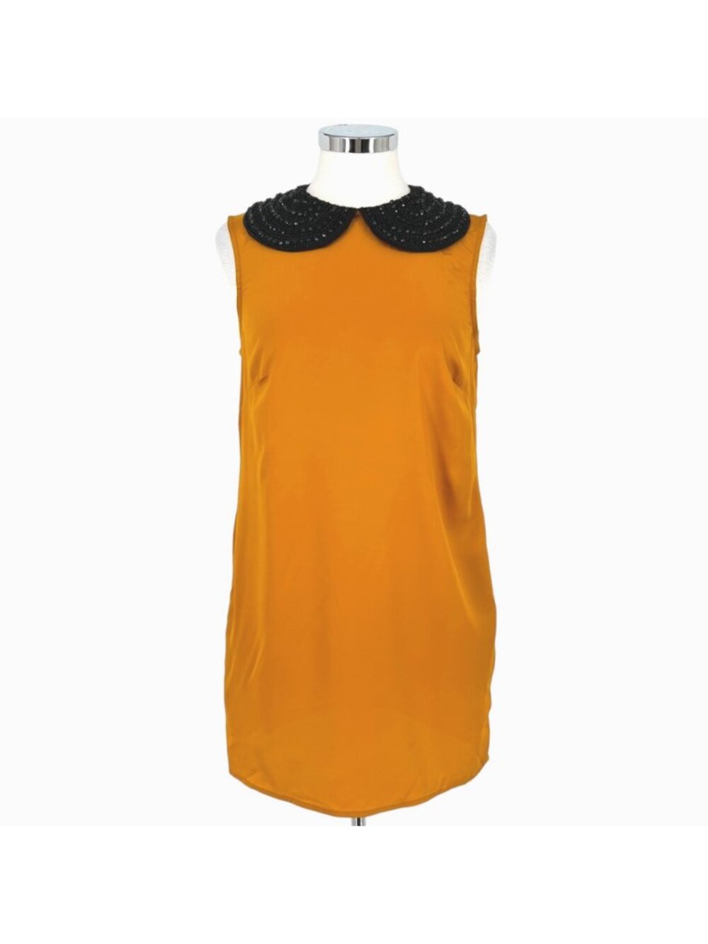 ASOS 60s Retro Mod Shift Dress Beaded Peter Pan Collar Mustard Yellow Size 8